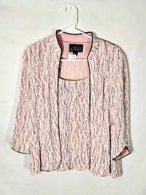 Vtg 90s Alex Evenings Pink Glitter Textured Jacket Set Large Mother Of The Bride